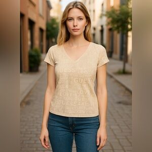 GUESS Light Pink V-Neck Women's Top New Size Large